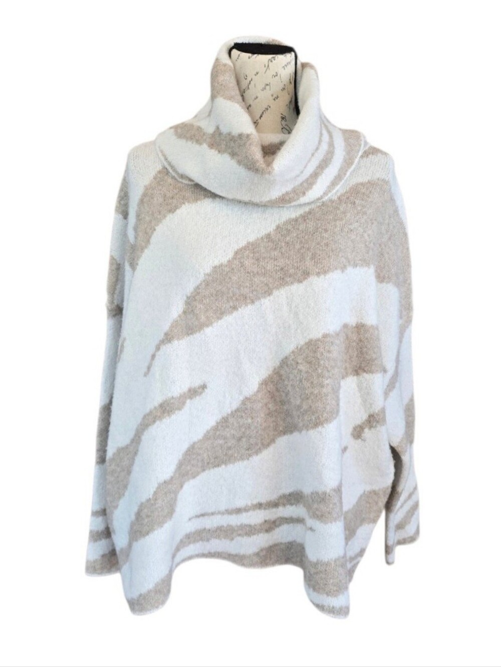 Dreamers By Debut Zebra Print Beige Cream Cowl Neck Long Sleeve Sweater L
